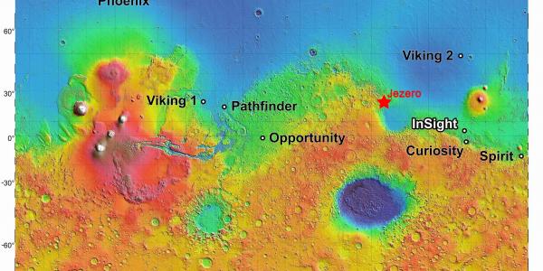 Mars map with Jezero crater