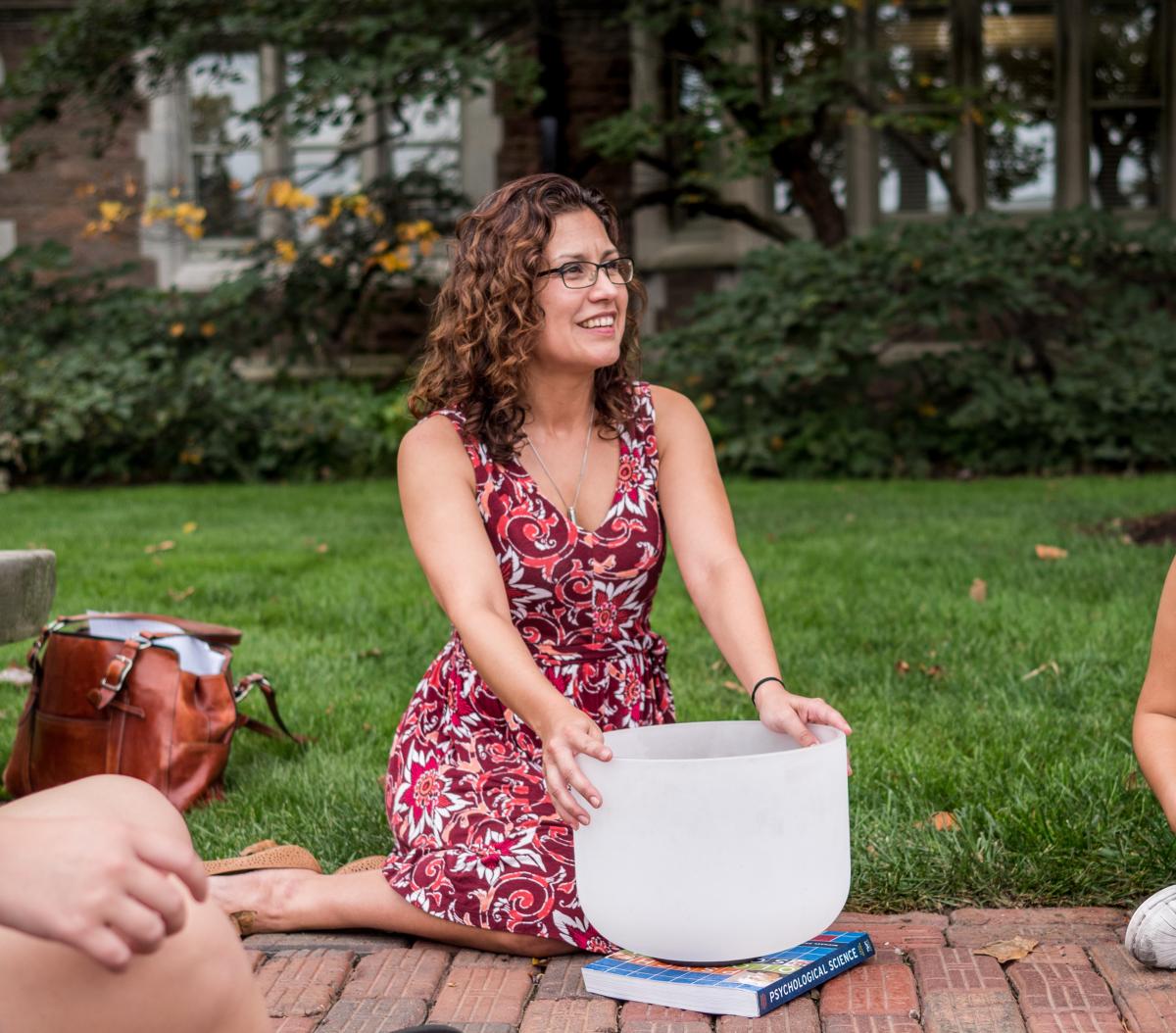 Heather Rice leads her class in meditation