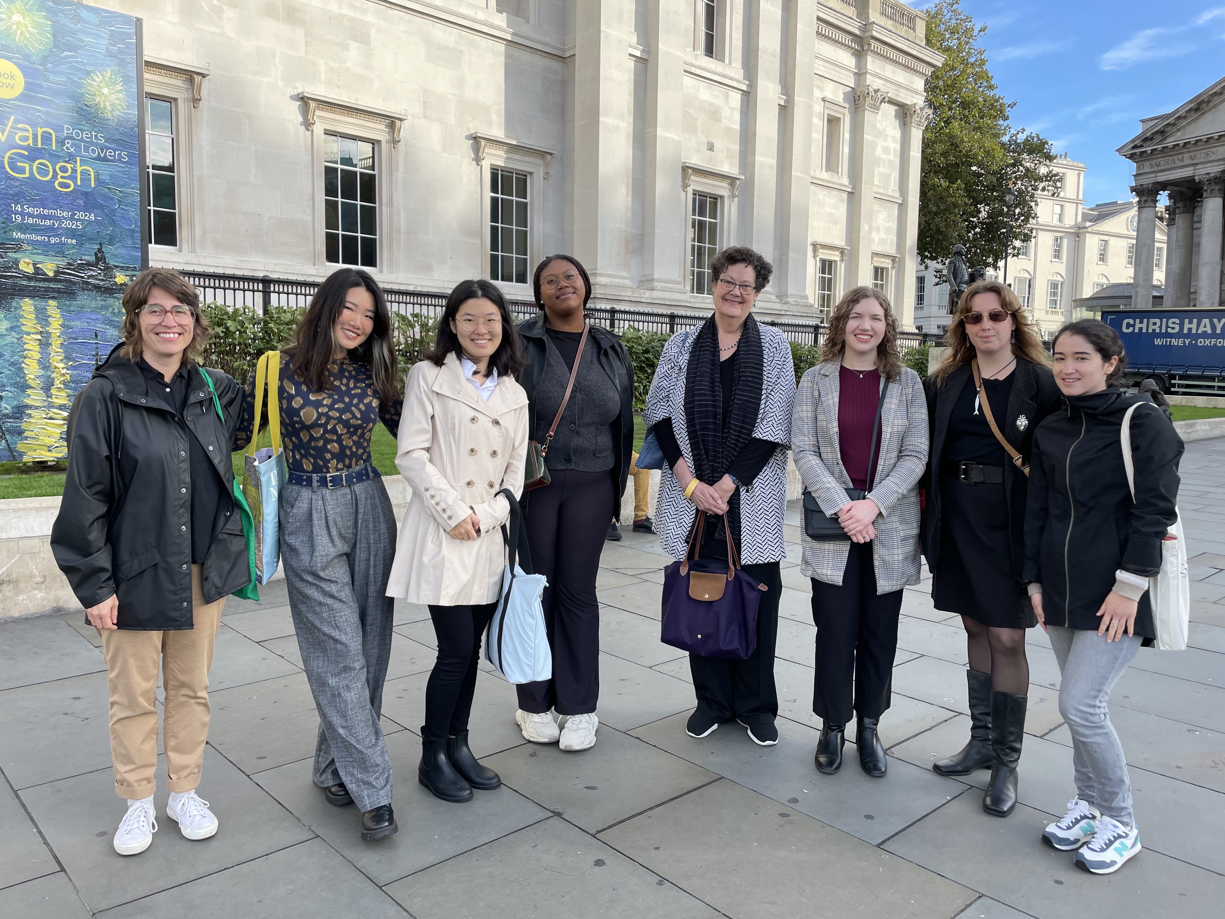 Professor Elizabeth Childs (fourth from right) and her art history students at the National Gallery in London, where they viewed the Van Gogh exhibition.