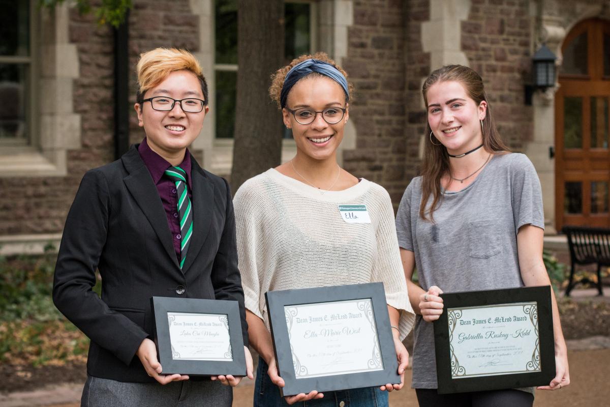 The 2017 McLeod Freshman Writing Prize Winners (from left to right): Luka Cai Minglu, Ella-Marie West, and Gabriella Ruskay-Kidd