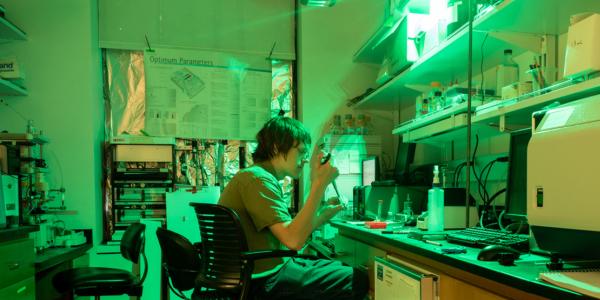 Graduate student Ben Wolf in his laboratory