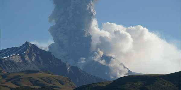 View of Shiveluch Volcano in Kamchatka, Russia