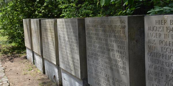 Memorial markers in different languages from Treblinka