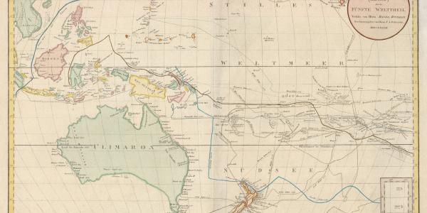 Schraembl, F. A. (Franz Anton), 1751–1803. “Polynesien (Inselwelt) oder der fünfte Welttheil” (Vienna, 1789). Copperplate map, with added color, 45 × 68 cm. Acquired with funds provided by the Friends of the Princeton University Library. [Historic Maps Co