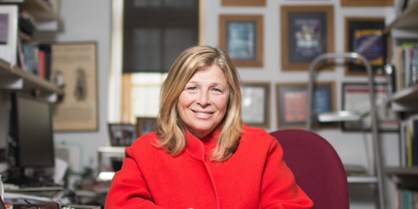 Pepper Schwartz sits and poses for a picture in her office.