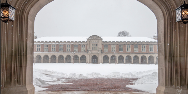 Shot of Brookings Quad with snow