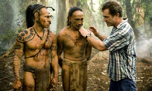 Mel Gibson on the set of his move Apocalypto